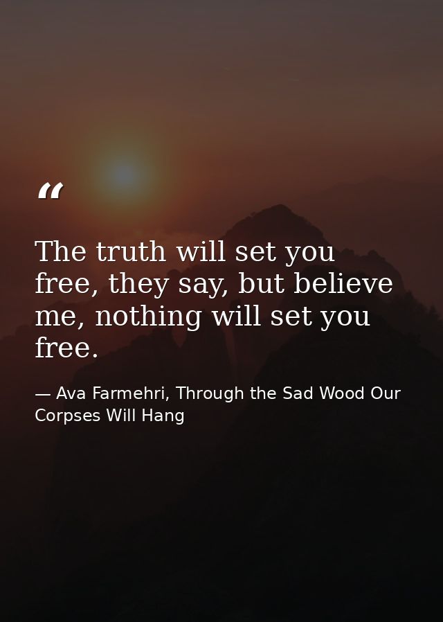 The truth will set you free, they say, but believe me, nothing will set you free. — Ava Farmehri, Through the Sad Wood Our Corpses Will Hang