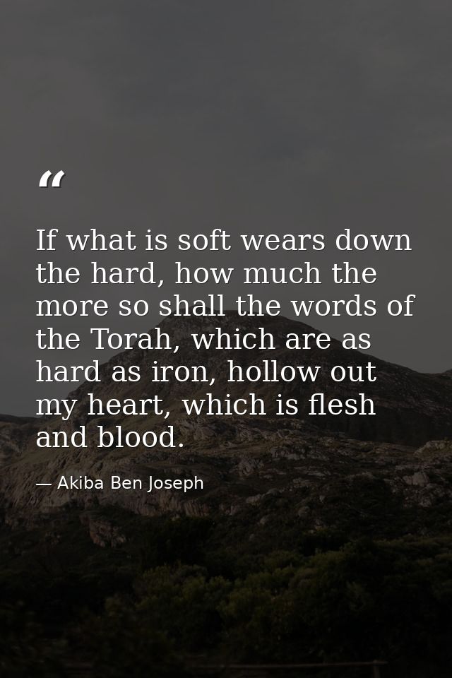 If what is soft wears down the hard, how much the more so shall the words of the Torah, which are as hard as iron, hollo — Akiba Ben Joseph