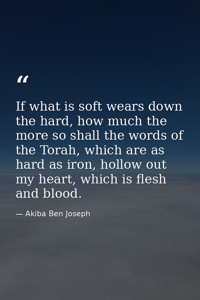 If what is soft wears down the hard, how much the more so shall the words of the Torah, which are as hard as iron, hollo — Akiba Ben Joseph