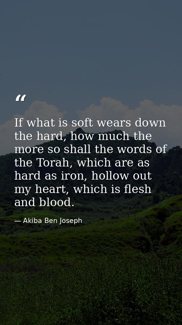 If what is soft wears down the hard, how much the more so shall the words of the Torah, which are as hard as iron, hollo — Akiba Ben Joseph