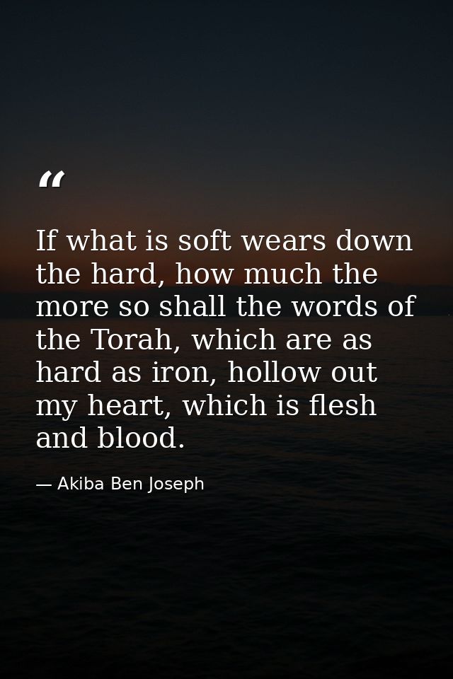 If what is soft wears down the hard, how much the more so shall the words of the Torah, which are as hard as iron, hollo — Akiba Ben Joseph