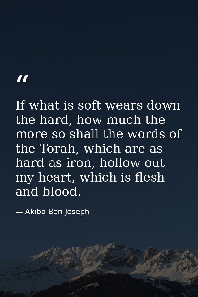 If what is soft wears down the hard, how much the more so shall the words of the Torah, which are as hard as iron, hollo — Akiba Ben Joseph
