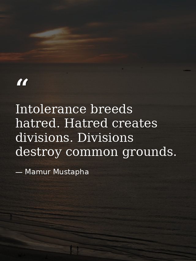 Intolerance breeds hatred. Hatred creates divisions. Divisions destroy common grounds. — Mamur Mustapha