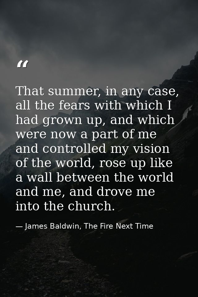 That summer, in any case, all the fears with which I had grown up, and which were now a part of me and controlled my vis — James Baldwin, The Fire Next Time