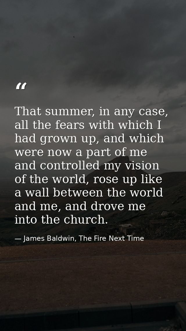 That summer, in any case, all the fears with which I had grown up, and which were now a part of me and controlled my vis — James Baldwin, The Fire Next Time
