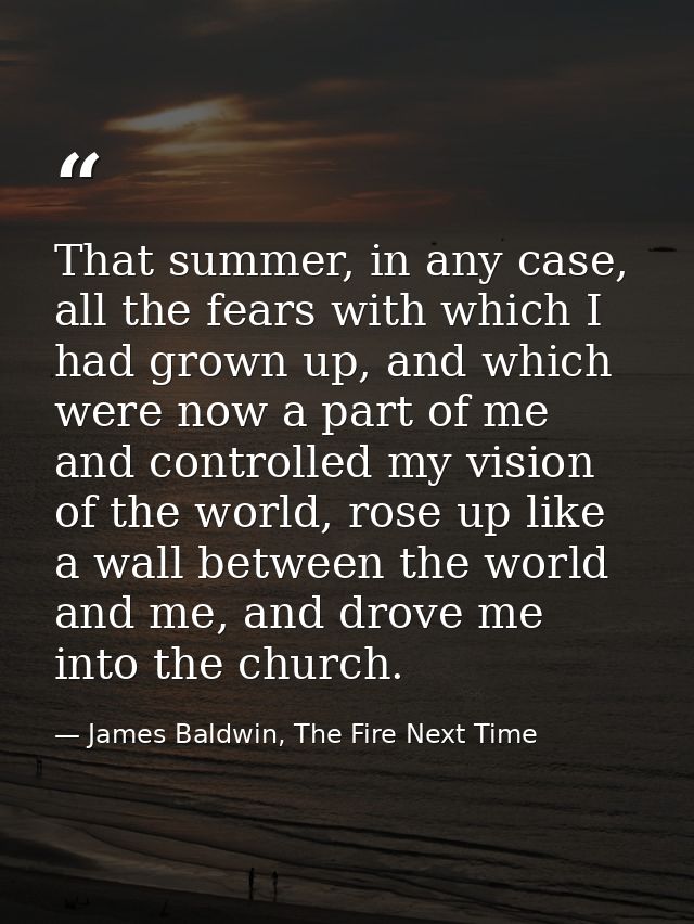 That summer, in any case, all the fears with which I had grown up, and which were now a part of me and controlled my vis — James Baldwin, The Fire Next Time