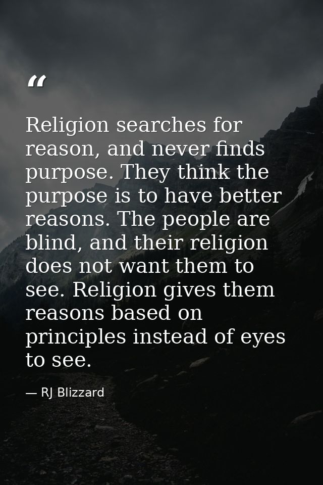 Religion searches for reason, and never finds purpose. They think the purpose is to have better reasons. The people are  — RJ Blizzard