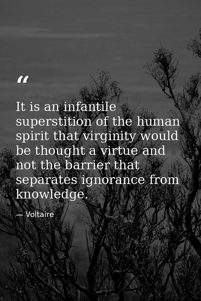 It is an infantile superstition of the human spirit that virginity would be thought a virtue and not the barrier that se — Voltaire
