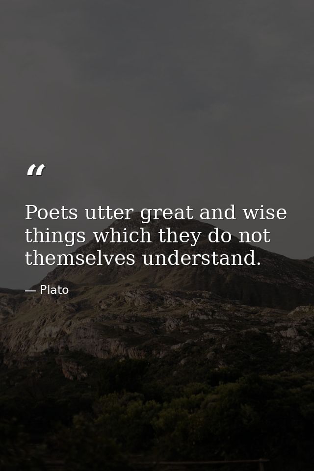 Poets utter great and wise things which they do not themselves understand. — Plato