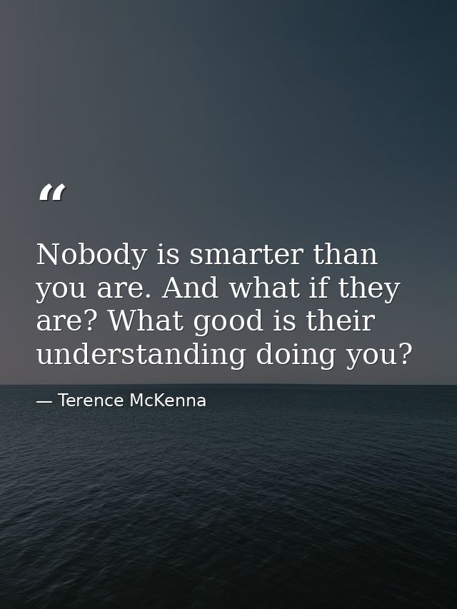 Nobody is smarter than you are. And what if they are? What good is their understanding doing you? — Terence McKenna