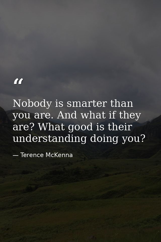 Nobody is smarter than you are. And what if they are? What good is their understanding doing you? — Terence McKenna