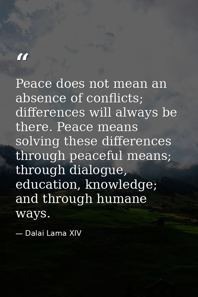 Peace does not mean an absence of conflicts; differences will always be there. Peace means solving these differences thr — Dalai Lama XIV