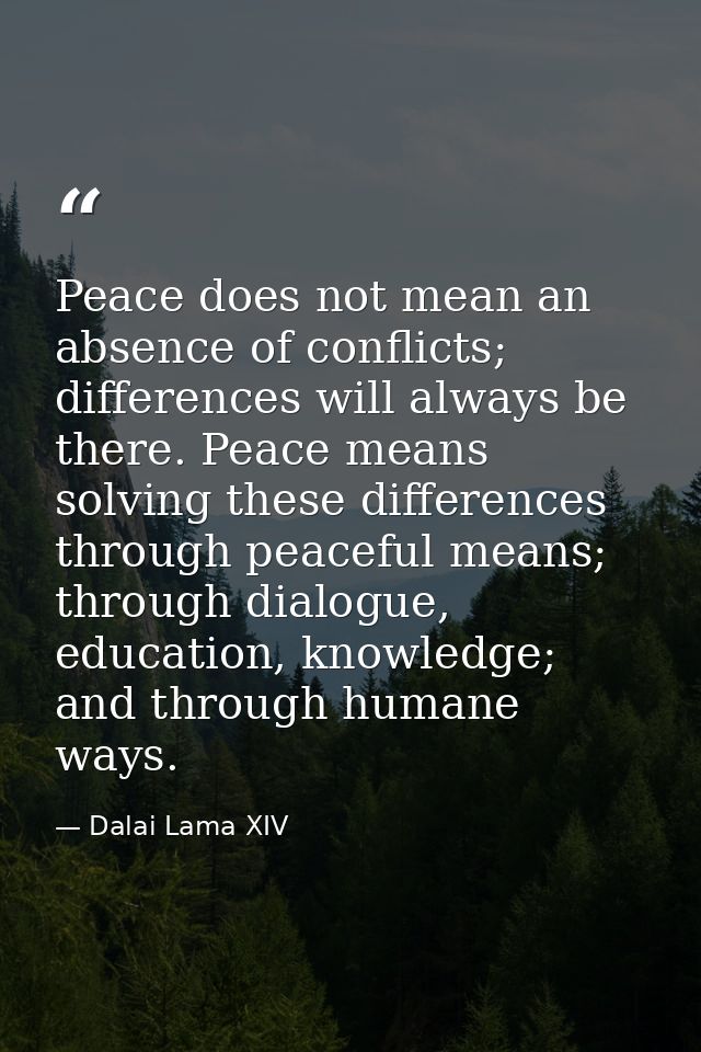 Peace does not mean an absence of conflicts; differences will always be there. Peace means solving these differences thr — Dalai Lama XIV