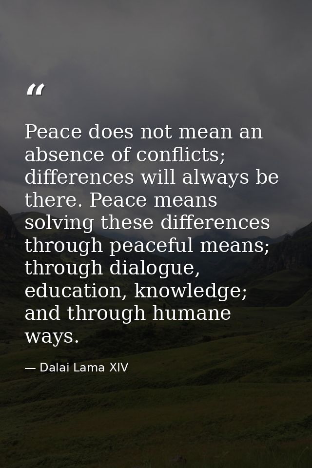 Peace does not mean an absence of conflicts; differences will always be there. Peace means solving these differences thr — Dalai Lama XIV