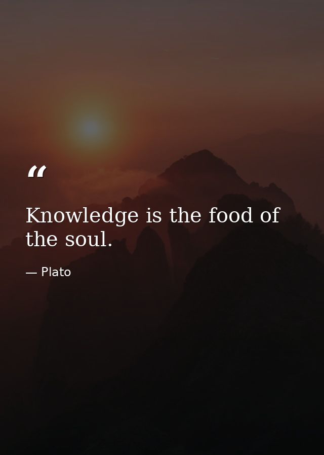 Knowledge is the food of the soul. — Plato