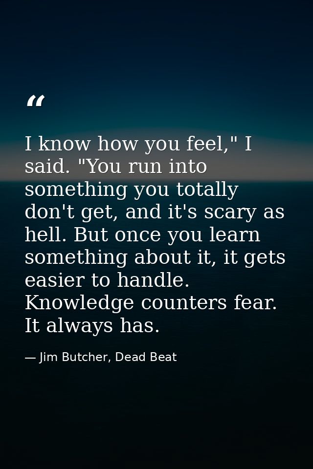 I know how you feel," I said. "You run into something you totally don't get, and it's scary as hell. But once you learn  — Jim Butcher, Dead Beat