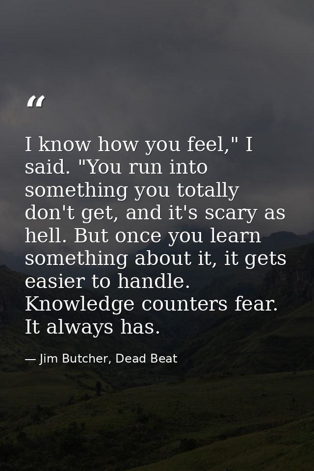 I know how you feel," I said. "You run into something you totally don't get, and it's scary as hell. But once you learn  — Jim Butcher, Dead Beat