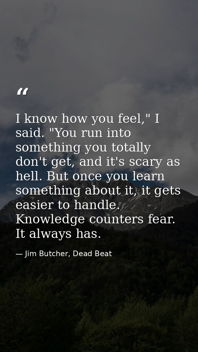 I know how you feel," I said. "You run into something you totally don't get, and it's scary as hell. But once you learn  — Jim Butcher, Dead Beat