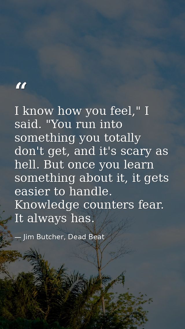 I know how you feel," I said. "You run into something you totally don't get, and it's scary as hell. But once you learn  — Jim Butcher, Dead Beat