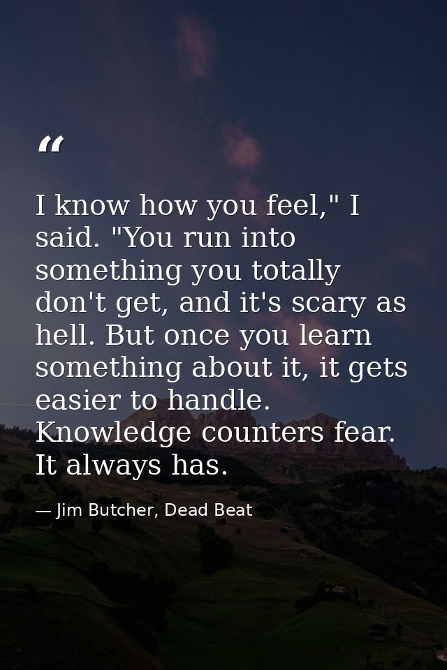 I know how you feel," I said. "You run into something you totally don't get, and it's scary as hell. But once you learn  — Jim Butcher, Dead Beat