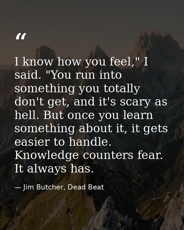 I know how you feel," I said. "You run into something you totally don't get, and it's scary as hell. But once you learn  — Jim Butcher, Dead Beat