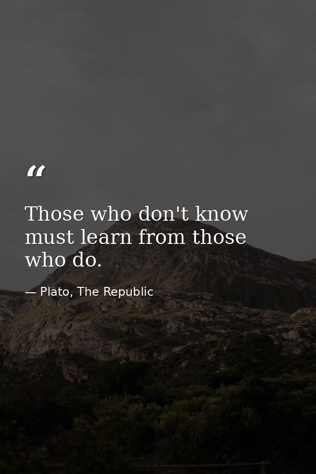 Those who don't know must learn from those who do. — Plato, The Republic
