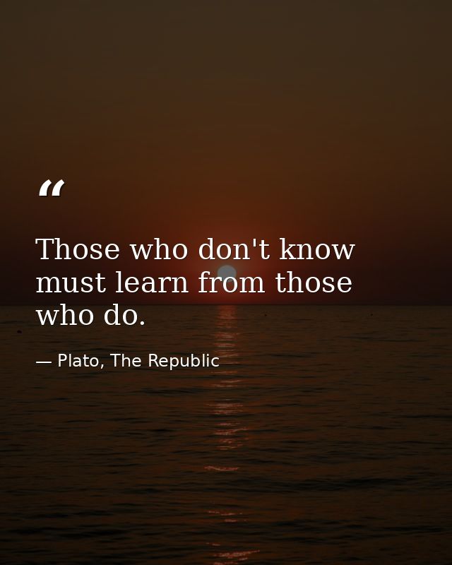 Those who don't know must learn from those who do. — Plato, The Republic