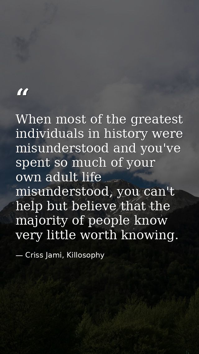 When most of the greatest individuals in history were misunderstood and you've spent so much of your own adult life misu — Criss Jami, Killosophy