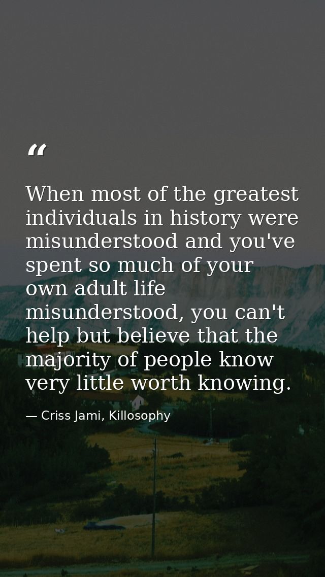 When most of the greatest individuals in history were misunderstood and you've spent so much of your own adult life misu — Criss Jami, Killosophy