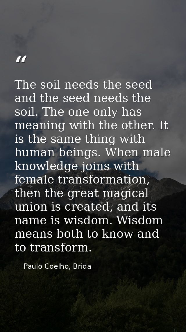 The soil needs the seed and the seed needs the soil. The one only has meaning with the other. It is the same thing with  — Paulo Coelho, Brida
