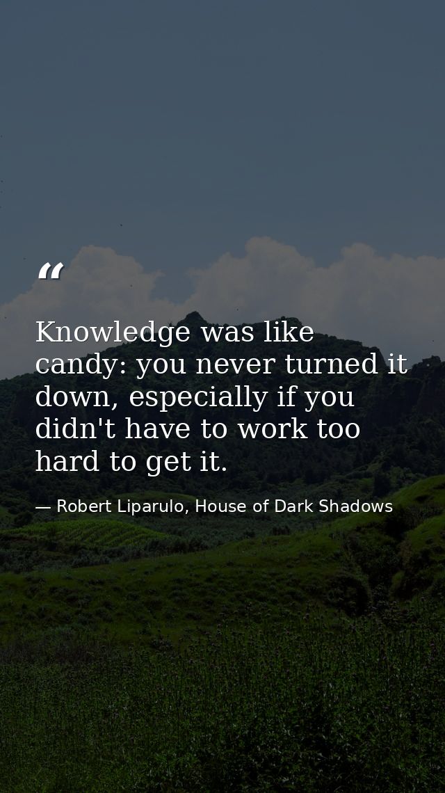 Knowledge was like candy: you never turned it down, especially if you didn't have to work too hard to get it. — Robert Liparulo, House of Dark Shadows