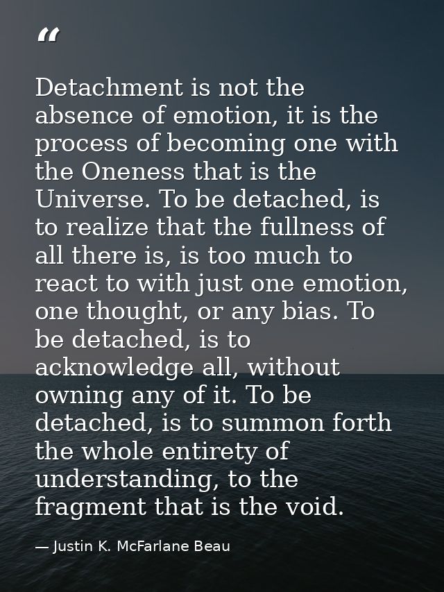 Detachment is not the absence of emotion, it is the process of becoming one with the Oneness that is the Universe. To be — Justin K. McFarlane Beau