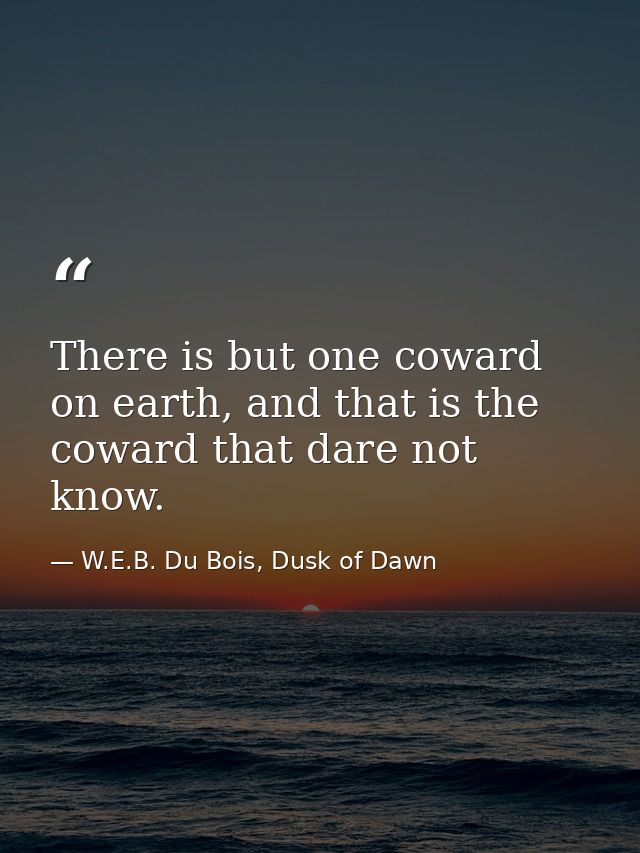 There is but one coward on earth, and that is the coward that dare not know. — W.E.B. Du Bois, Dusk of Dawn