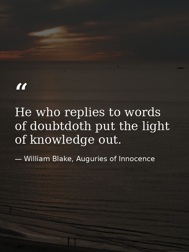 He who replies to words of doubtdoth put the light of knowledge out. — William Blake, Auguries of Innocence