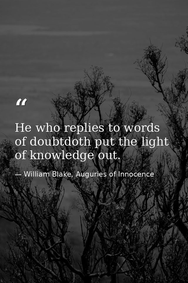 He who replies to words of doubtdoth put the light of knowledge out. — William Blake, Auguries of Innocence