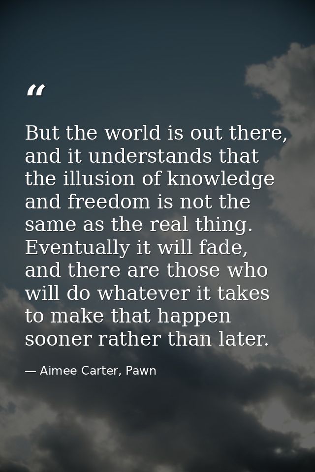 But the world is out there, and it understands that the illusion of knowledge and freedom is not the same as the real th — Aimee Carter, Pawn