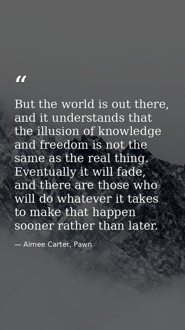 But the world is out there, and it understands that the illusion of knowledge and freedom is not the same as the real th — Aimee Carter, Pawn