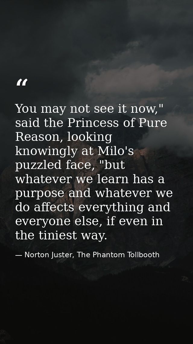 You may not see it now," said the Princess of Pure Reason, looking knowingly at Milo's puzzled face, "but whatever we le — Norton Juster, The Phantom Tollbooth
