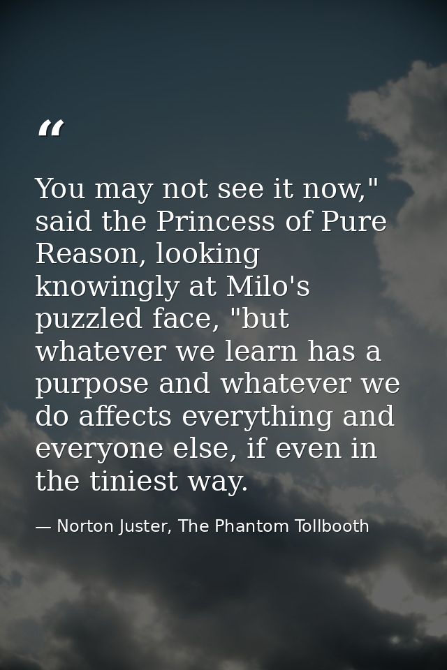 You may not see it now," said the Princess of Pure Reason, looking knowingly at Milo's puzzled face, "but whatever we le — Norton Juster, The Phantom Tollbooth