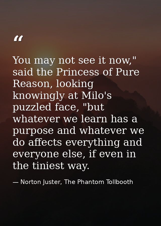You may not see it now," said the Princess of Pure Reason, looking knowingly at Milo's puzzled face, "but whatever we le — Norton Juster, The Phantom Tollbooth