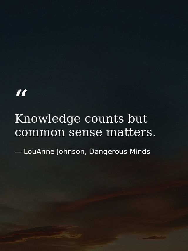 Knowledge counts but common sense matters. — LouAnne Johnson, Dangerous Minds