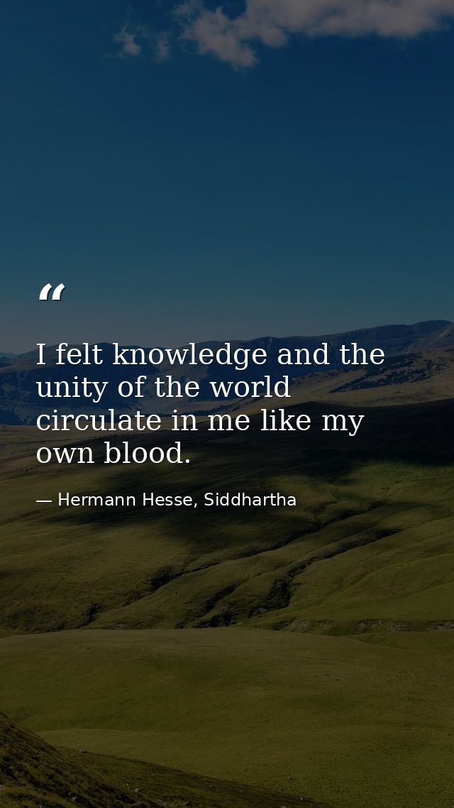 I felt knowledge and the unity of the world circulate in me like my own blood. — Hermann Hesse, Siddhartha