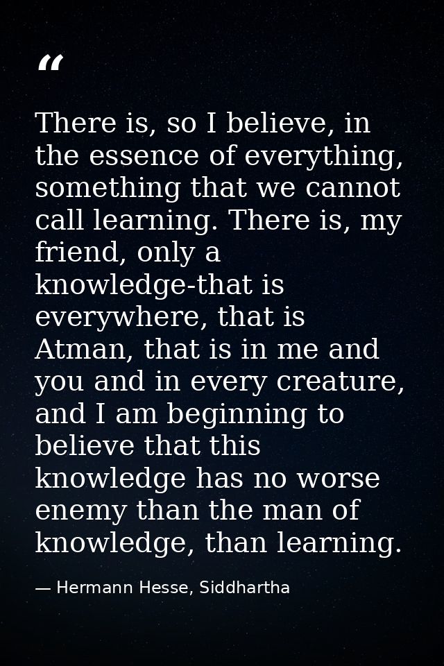 There is, so I believe, in the essence of everything, something that we cannot call learning. There is, my friend, only  — Hermann Hesse, Siddhartha