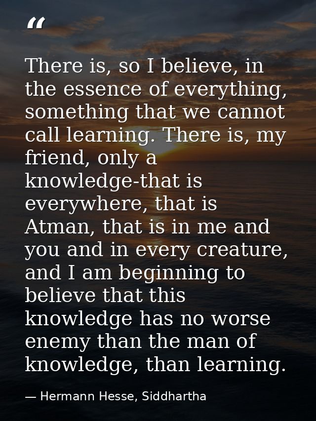 There is, so I believe, in the essence of everything, something that we cannot call learning. There is, my friend, only  — Hermann Hesse, Siddhartha