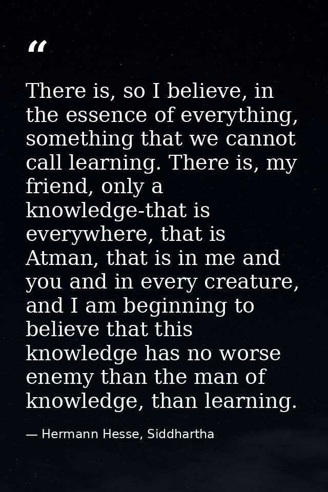 There is, so I believe, in the essence of everything, something that we cannot call learning. There is, my friend, only  — Hermann Hesse, Siddhartha