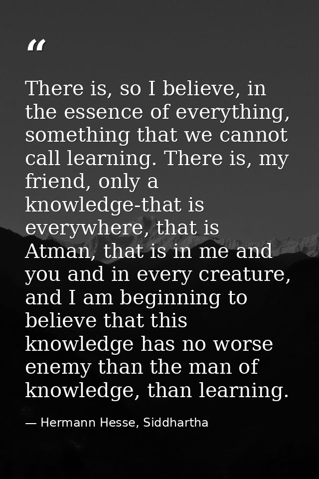 There is, so I believe, in the essence of everything, something that we cannot call learning. There is, my friend, only  — Hermann Hesse, Siddhartha