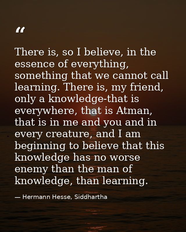 There is, so I believe, in the essence of everything, something that we cannot call learning. There is, my friend, only  — Hermann Hesse, Siddhartha