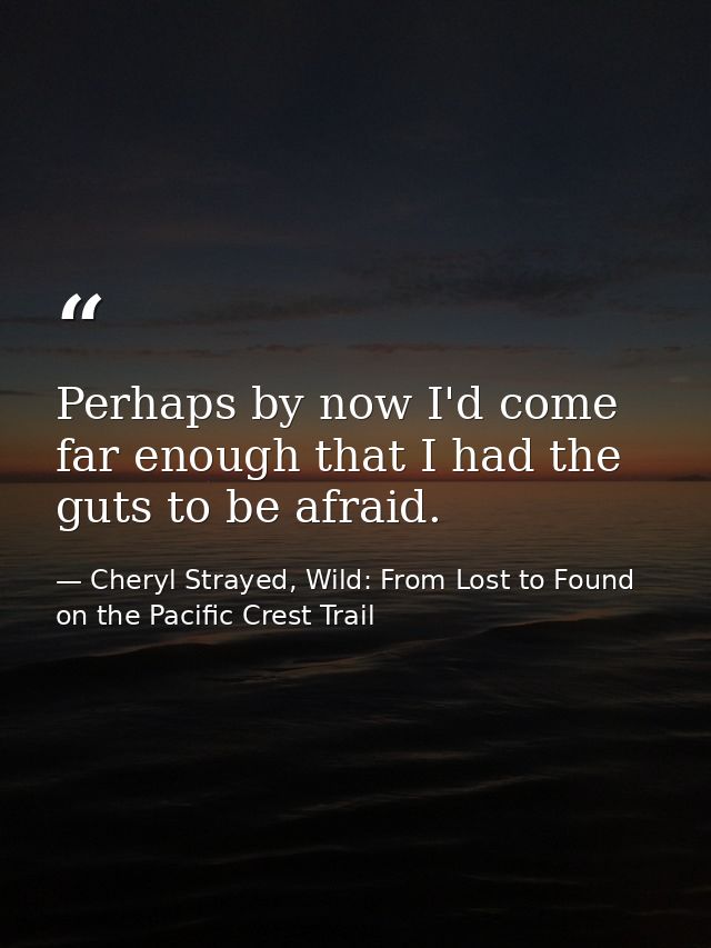 Perhaps by now I'd come far enough that I had the guts to be afraid. — Cheryl Strayed, Wild: From Lost to Found on the Pacific Crest Trail