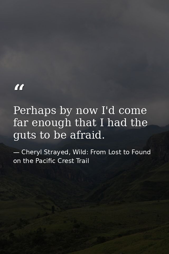 Perhaps by now I'd come far enough that I had the guts to be afraid. — Cheryl Strayed, Wild: From Lost to Found on the Pacific Crest Trail