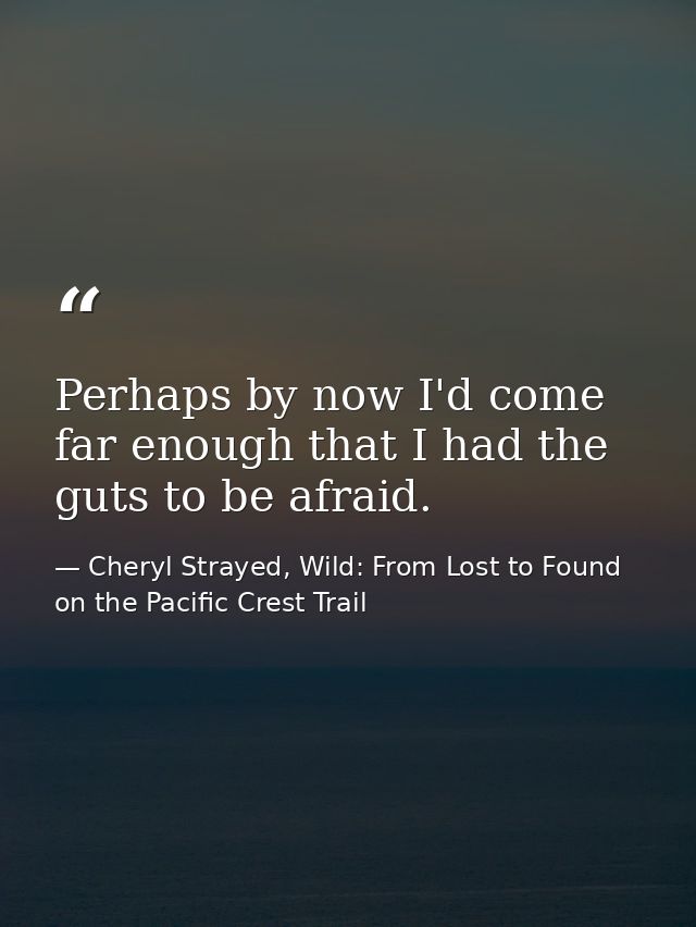 Perhaps by now I'd come far enough that I had the guts to be afraid. — Cheryl Strayed, Wild: From Lost to Found on the Pacific Crest Trail
